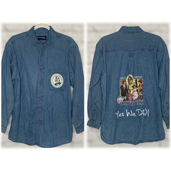 Warner Payne Barack Obama “Yes We Did” Graphic Denim Button Down Shirt - Picture 1 of 14